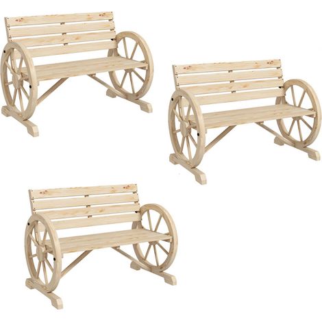 3er-Set gartenbank 2-Sitzer, Sitzbank, Holzbank, Parkbank mit Armlehne im Landhausstil, bis 240 kg belastbar, Tannenholz, Natur