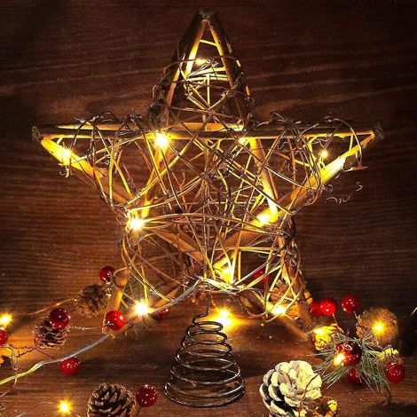 Étoile de Noël en rotin naturel, 25 cm, pour sapin de Noël et décorations saisonnières. (1/5)
