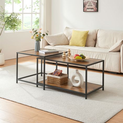 Set de 2 mesas nido Kurghore 90x50x45cm - Negro/Efecto roble [en.casa]