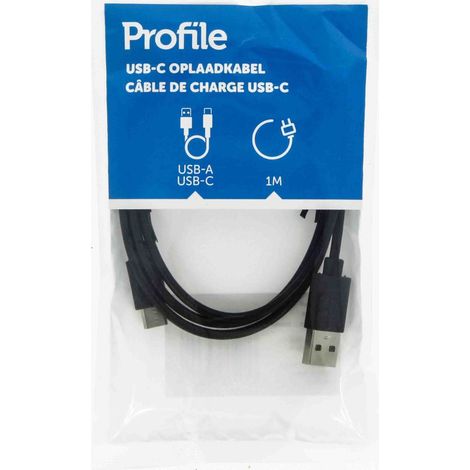 Cable USB-A a USB-C de 1 m negro - Perfil
