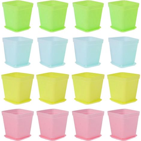 Pots carrés miniatures en résine pour semis de plantes succulentes, bleus, 7 x 7 cm, respirants, lot de 24 (1/3)