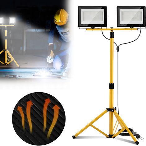 Jiubiaz LED Baustrahler Arbeitsleuchte 100W, LED Fluter Floodlight inkl. Stativ und 3M Kabel für Innen-und Außenbereich - 6500K Kaltweiß