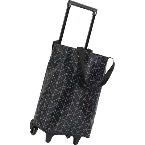 Chariot de courses pliable portable en tissu Oxford, caddie de courses à roulettes avec poignée télescopique pour voyage, ligne noire (1/5)