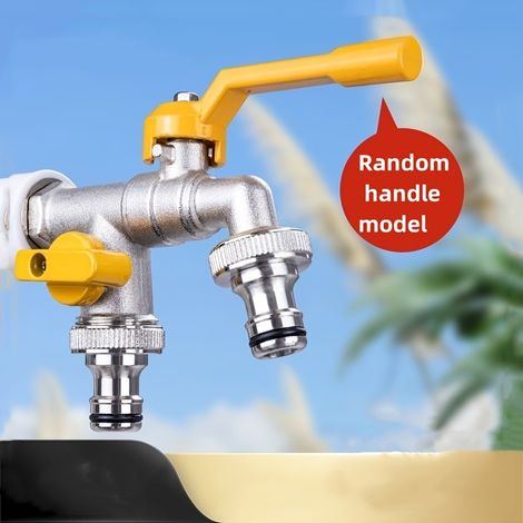 Robinet d'arrosage double sortie en acier inoxydable 304 - Raccord 1/2 pouce, idéal pour l'arrosage et l'entretien de la pelouse (1/5)