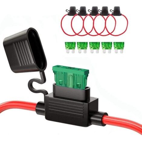 royaluxe-5pcs Voiture Porte Fusible Lame Enfichable Etanche avec Fil Max 32V/30A pour Camion Voiture Moyen avec Boîtier Entièrement Moulée
