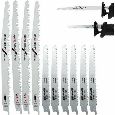 10-Piece Lames de Scie Sabre en acier à haute teneur en Carbone,4 x R1021L (240mm) + 6 x R644D (150mm), Pour Coupe du Bois, Pour Makita Bosch Dewalt pour Bois et Métal avec Boîte de Rangement (1/4)