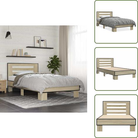 Bettgestell Sonoma-Eiche 75x190 cm Holzwerkstoff und Metall - Holzbettfassungen - Bettkörper - Doppelbett - Lattenrost - Eiche Möbel (1/5)