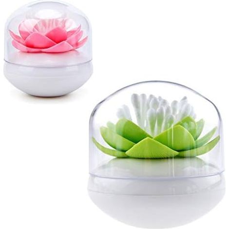 Boîte de rangement pour cotons-tiges 2 PCS avec cache-poussière transparent (vert + rose)