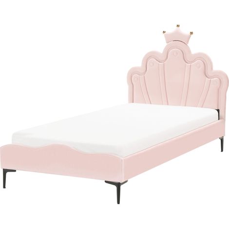 Letto singolo in velluto rosa con base a doghe 90 x 200 cm Rubian