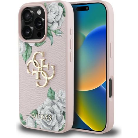 Coque Guess Grained Roses avec grand logo 4G pour iPhone 16 Pro rose (1/5)