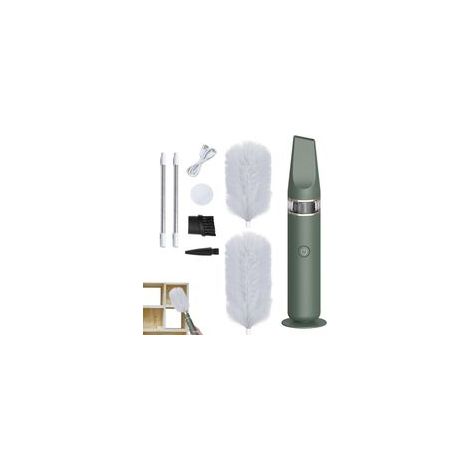 Brosse électrique à plumes ACKERMAN, plumeau à 360° pour nettoyer automatiquement ventilateurs de plafond, haute plafond et stores, modèle vert. (1/5)