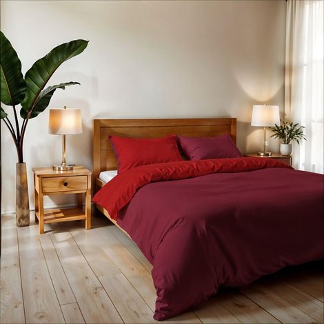 Housse de Couette Double, uni réversible, Parure de Couette, avec Housse de Couette 250×200 cm, Rabat 20+50 cm + Paire de taies d’Oreiller 50×80 cm Bordeaux/Rouge (1/5)