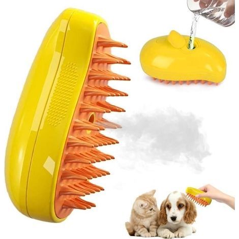 Dampfbürste für Katzen, 3-in-1 Dampfbürste für Katzen und Hunde mit Wassertank, für kurz- und langhaarige Katzen (Gelb) (1/4)