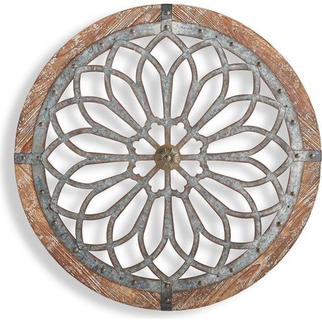 BEBUSINGOTO Decoración rústica de pared con flores talladas en metal y madera, arte de pared de granja (1/2)