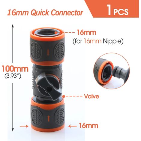 (M-1PCS) Raccord rapide pour tuyau d'arrosage 1/2 3/4 pouce, raccord d'arrêt d'eau pour lavage de voiture, joints de réparation de tubes d'irrigation 20/16 mm (1/5)