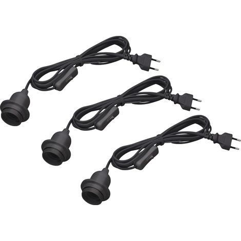 Douille Meister E27, 3,5 mètres, noire, lot de 3, avec interrupteur marche/arrêt pour lampadaires et suspensions. (1/5)
