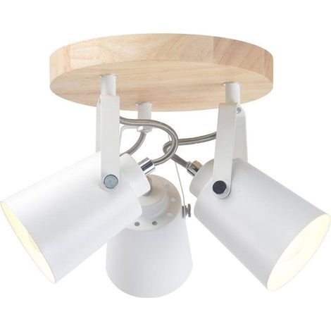 Plafón redondo "Dera" de tres focos (3xE14) – Blanco/Madera