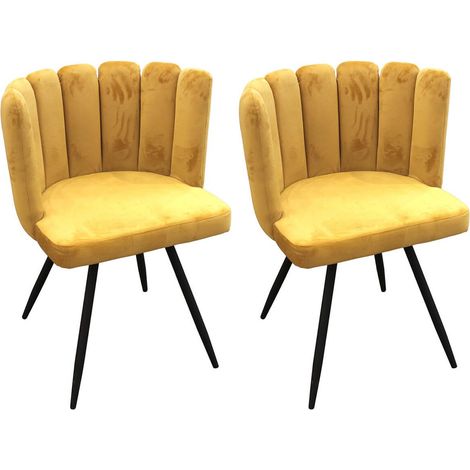 Altobuy – Lot de 2 chaises en velours jaune – Piétement métallique noir – Dimensions 52.5 x 50.5 x H80 cm – Hauteur d'assise 50 cm (1/5)