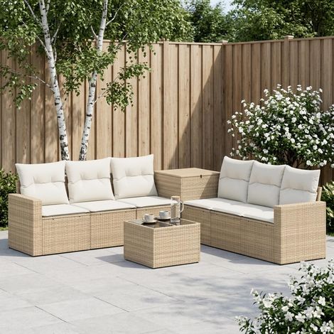 vidaXL Set di divani 8 pz Beige e Bianco Crema 55 x 55 x 37 cm (1/5)