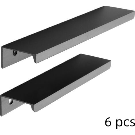 JSSEVN - Set of 6 Black Handles, Black Furniture Handles - Invisible Handles, Black Kitchen Cabinet Handles, Matte Black Aluminum Alloy Furniture Handles, 96mm Hole Spacing (1/5)