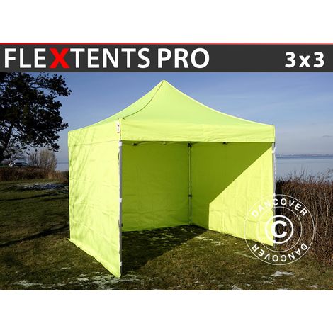 Pop up gazebo FleXtents PRO 3x3 m Neon yellow/green, incl. 4 sidewalls