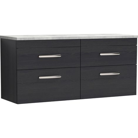 Nuie Athena Wall Hung 4-Drawer Vanity Unit with Bellato Grey Worktop 1200mm Wide - Charcoal Black Woodgrain (1/4)