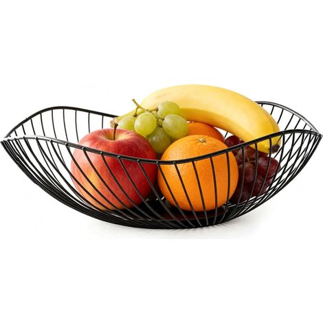 1 Corbeille à Fruits, Métal Noir, Design Évidé, Anti-Rayures, Pour Salon et Salle à Manger