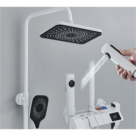 Ensemble de douche mitigeur thermostatique intelli Ensemble de système de douche à affichage numérique blanc LCD ensemble de douche de salle de bain chaude et froide système de robinet mitigeur de sal (1/5)