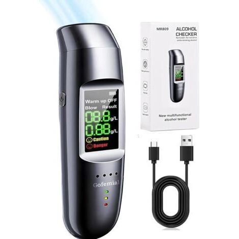 Ethylotest Électronique NF Homologué, Alcoomètre Portable avec Écran LCD et Alarmes Vocales (1/5)