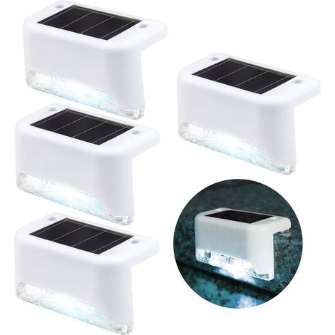 Lot de 4 Lampes Solaires, Lumière Froide, Panneau Polysilicium, IP66, pour Escalier, Terrasse, Jardin