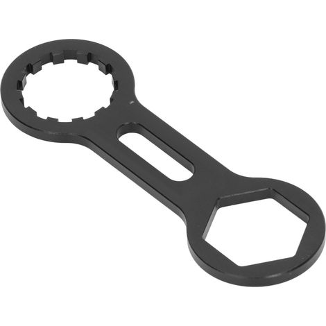 Schwarzes Fahrradgabel-Reparaturwerkzeug aus Aluminiumlegierung, Demontageschlüssel für hydraulische oder mechanische Gabeln. (1/5)