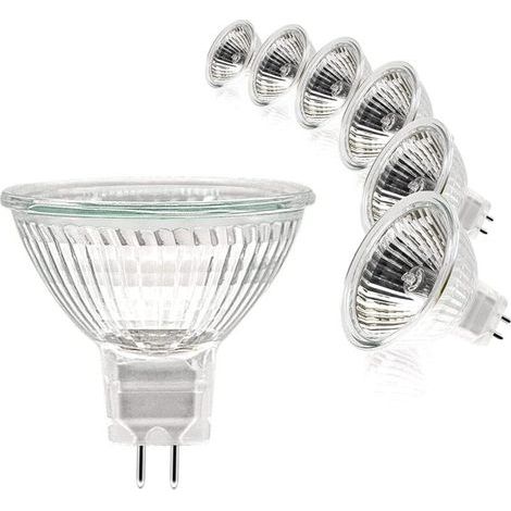 Ampoules Halogènes, Ampoule Spot MR16, Ampoule 12V 20W, Ampoule gu5.3 Ampoule MR16 Dimmable, 2 Broches Ampoules Halogène Blanc Chaud 2700K, Couvercle en Verre pour Plafonnier, Pack de 6 (1/5)