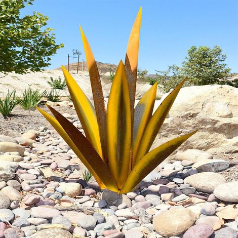 Sculpture Métallique Agave - Décoration Extérieure Jardin Cour - Sculpture Murale ou Sol Intérieur - 9 Feuilles - 1 Ensemble (1/5)