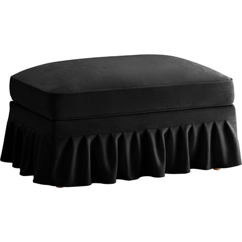 CHICFURN Puff 90 x 56,6 x 49 cm en chenilla negra con falda extraíble para espacios pequeños (1/5)