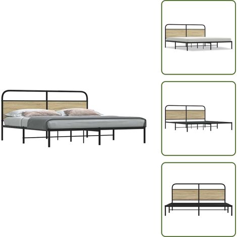 Cadre de lit en métal sans matelas chêne sonoma 200x200 cm - Cadre De Lit - Cadres De Lit - Meuble De Chambre À Coucher - Lit (1/5)