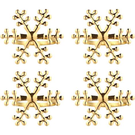 Lot de 4 ronds de serviette en forme de flocon de neige pour Noël (dorés)-5.50X4.20X4.20CM-Golden