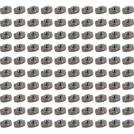 100 tuercas en T de acero al carbono estándar europeo con rosca M4, 10x6x4 mm, color plata. (1/3)