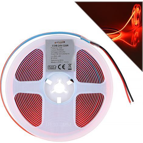 STRISCIA LED COB 5M TAGLIABILE LUCE ROSSA A 24V - PER ILLUMINAZIONE DECORATIVA E AMBIENTALE (1/5)