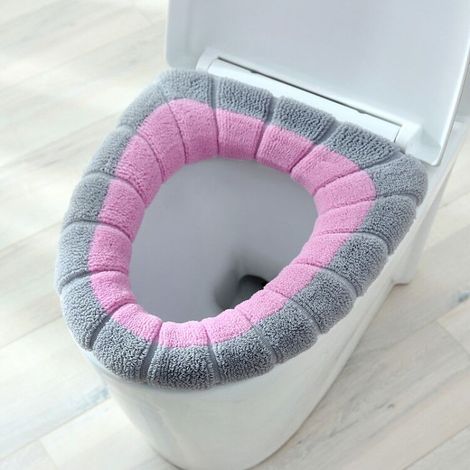 2 housses de siège de toilette Coussin de toilette Siège de toilette épaissi Couverture de toilette universelle chaude Universel, lavable en machine gris + rose rouge