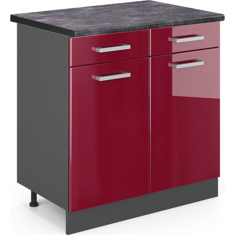 Meuble cuisine R-Line, Rouge bordeaux Haute brillance, 80 cm, PT Anthracite, Vicco