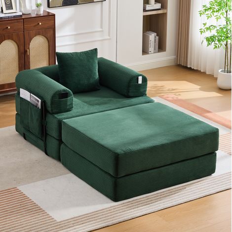 Sofá modular 190x112x67 cm de tejido de canalé verde esmeralda, con almacenaje FloraGrace (1/5)