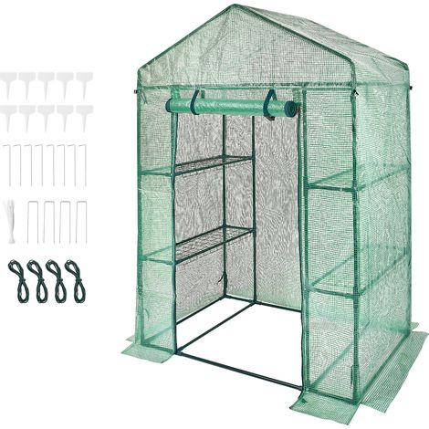 Mophorn Serra Walk-in, 4,6 x 2,4 x 6,7 piedi con ripiani, montaggio rapido, copertura in PE ad alta resistenza, porte e finestre, struttura in acciaio per piantagione e stoccaggio, verde
