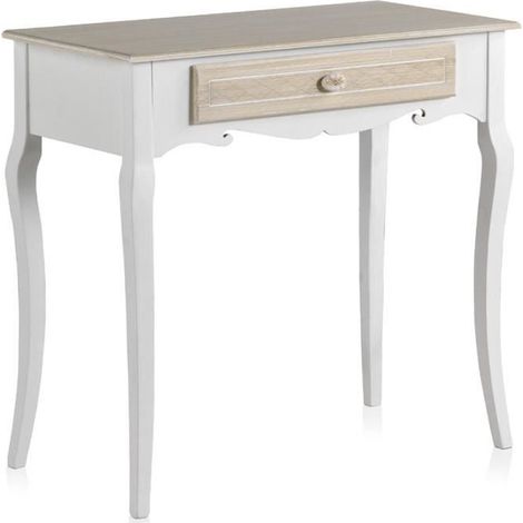 Console en panneaux MDF plaqué en sapin coloris blanc et crème - Longueur 80 x Hauteur 76 x Largeur 40 cm