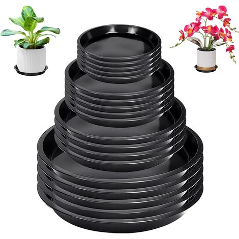 Lot de 20 Soucoupe Pot Fleur Plastique Coupelle Pot de Fleur Soucoupes pour Pots de Fleurs 21cm/17cm/15cm/11cm Dessous Pot de Fleur Soucoupe Rondes pour Intérieur, Extérieur, Jardin (Noir) (1/5)