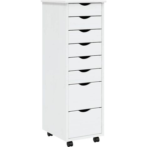 Armoire roulante avec tiroirs MOSS blanc bois de pin solide (1/5)