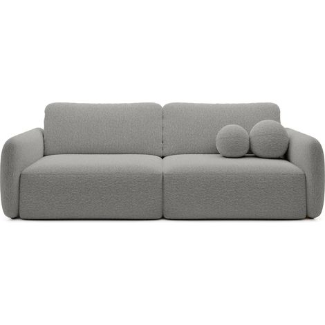GIGI - Canapé droit convertible tissu bouclette 3 places Gris clair (1/5)