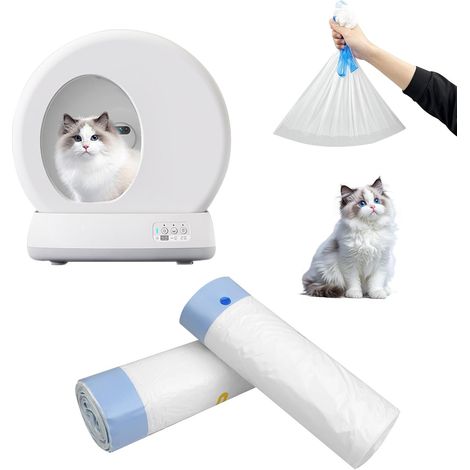 Lot de 100 Sac Poubelle avec Cordons de Serrage, Sac a Litiere pour Chat Autonettoyante, Sacs Poubelles, Sac Litière Chat pour Bureau, Chambre, Cuisine(5 Rouleaux, 45cm × 50cm) (1/5)