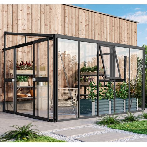 Vitavia Anlehn-Gewächshaus "Helena 8600", schwarz, 8,6 m², 3 mm ESG, 10 mm HKP (1/5)
