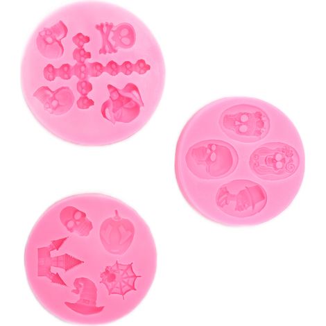 3Pcs Halloween Silicone Mold Skull Castle Mask Shape Resilient Durable Nonstick Halloween Fondant Molds (1/5)