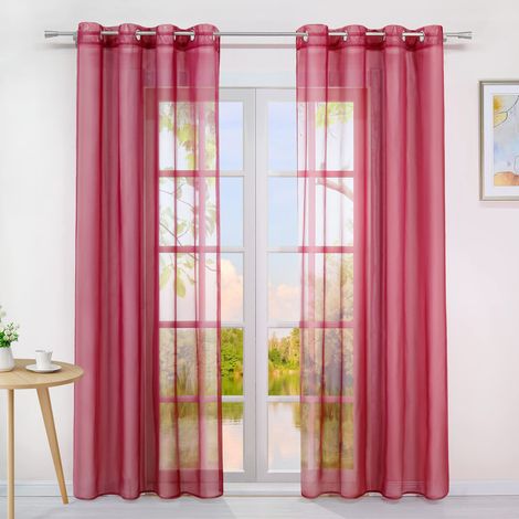 Rideau Voilage Bordeaux à Œillets, L140xH245 cm, 1 Pièce (1/5)